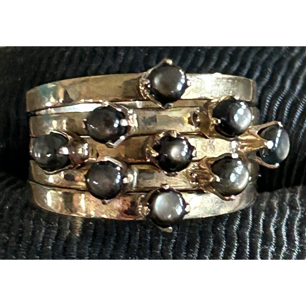 Vintage Tahitian Black Pearl and 14K Five Band Harem Statement Ring - Picture 2 of 9